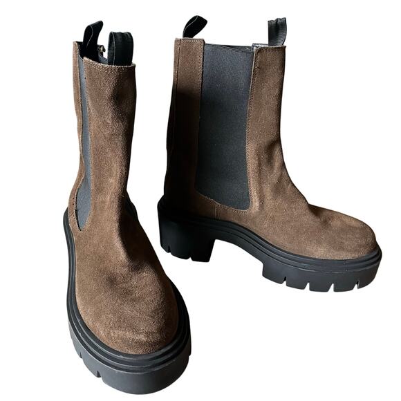 Steve Madden Wisteria Platform Lug Boot Women's 8 Brown Leather Suede Chunky - Picture 1 of 11